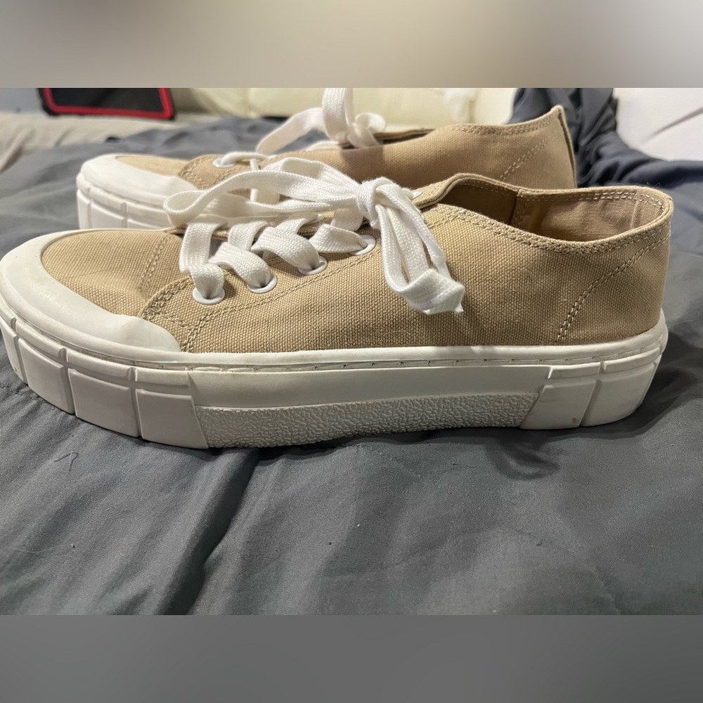 Mad Love Tan Canvas Sneakers with White Soles